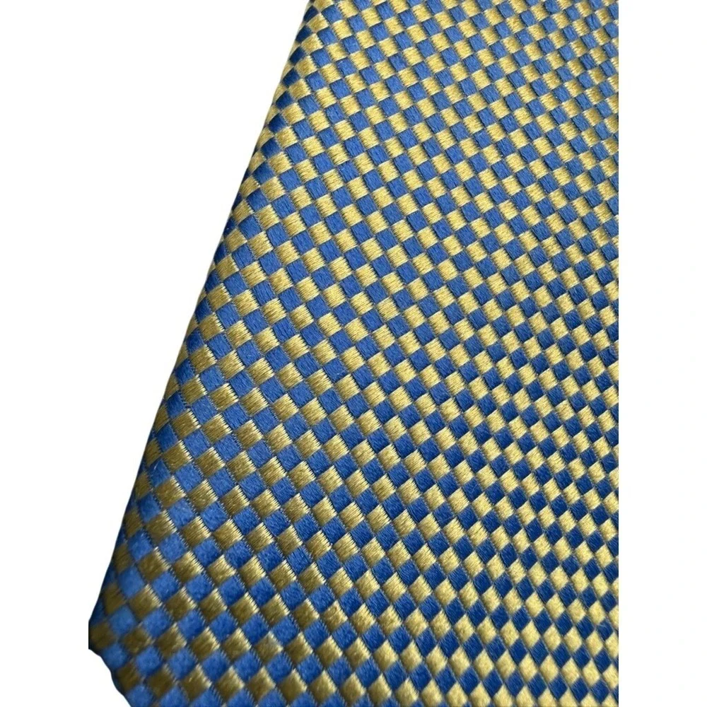 Donald J Trump Signature Coll. Blue Gold Silk Micro Check Necktie 3.75in‎ GEO